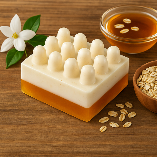 EverBloom Oats & Honey Massage Soap Bar – handmade natural soap with oats, honey, Vitamin E & jasmine. Moisturizing, exfoliating, brightening skincare